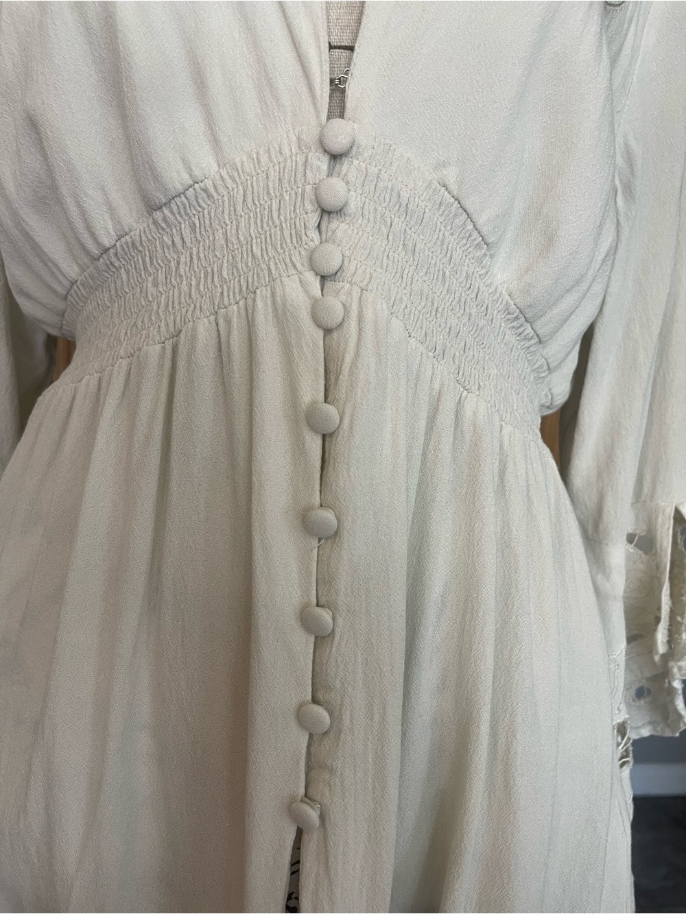 Idyllwind Ivory Lace-Trim Buttoned Peasant Blouse - Picture 4 of 8